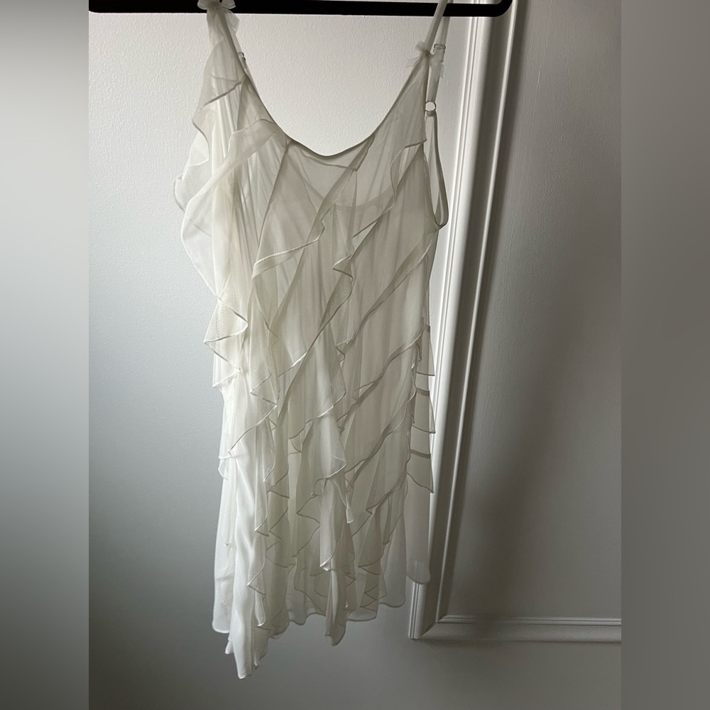Sheer ruffle ivory slip dress w bow detail on strap size L